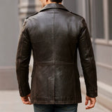 Mens Lapel-collar Double-breasted Slim-fit Leather Jacket