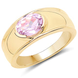 14K Yellow Gold Plated 2.40 Carat Genuine Kunzite .925 Sterling Silver Ring