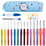 34-Piece Set: Aluminum Handle Crochet Hook Needles Knitting Tool