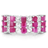 4.14 Carat Genuine Ruby and White Topaz .925 Sterling Silver Ring