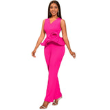Three-dimensional Flower V-neck Sleeveless Top High Waist Fashion Straight-leg Pants
