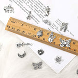 50-Pieces: Silver Charms for Jewelry Making Wholesale Bulk Tibetan Silver Charm Pendants for DIY Necklace Bracelet Earring Craft Supplies