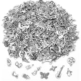 50-Pieces: Silver Charms for Jewelry Making Wholesale Bulk Tibetan Silver Charm Pendants for DIY Necklace Bracelet Earring Craft Supplies