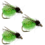 3 Pack LaFontaine Bright Green Deep Sparkle Caddis Pupa - Hook Size 14