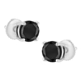 14K White Gold 2.00 Cttw Round Brilliant-Cut Black Diamond Classic 4-Prong Stud Earrings with Screw Backs (Fancy Color-Enhanced, I2-I3 Clarity)