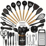 Wooden-Handle Silicone Kitchen Tool Set