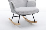 35.5 inch Rocking Chair, Soft Houndstooth Fabric Leather Fabric Rocking Chair for Nursery, Comfy Wingback Glider Rocker with Safe Solid Wood Base for Living Room Bedroom Balcony