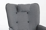 35.5 inch Rocking Chair, Soft Houndstooth Fabric Leather Fabric Rocking Chair for Nursery, Comfy Wingback Glider Rocker with Safe Solid Wood Base for Living Room Bedroom Balcony
