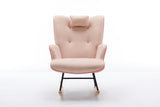 35.5 inch Rocking Chair, Soft Houndstooth Fabric Leather Fabric Rocking Chair for Nursery, Comfy Wingback Glider Rocker with Safe Solid Wood Base for Living Room Bedroom Balcony