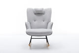 35.5 inch Rocking Chair, Soft Houndstooth Fabric Leather Fabric Rocking Chair for Nursery, Comfy Wingback Glider Rocker with Safe Solid Wood Base for Living Room Bedroom Balcony