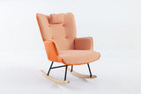 35.5 inch Rocking Chair, Soft Houndstooth Fabric Leather Fabric Rocking Chair for Nursery, Comfy Wingback Glider Rocker with Safe Solid Wood Base for Living Room Bedroom Balcony