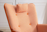 35.5 inch Rocking Chair, Soft Houndstooth Fabric Leather Fabric Rocking Chair for Nursery, Comfy Wingback Glider Rocker with Safe Solid Wood Base for Living Room Bedroom Balcony