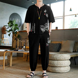 Chinese-style Mens Embroidered Cotton-linen Retro Loose-fit