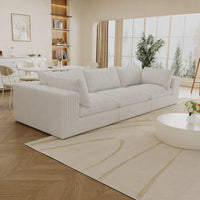 118.2' Cloud Sofa,Corduroy Fabric,Deep Seat Couches,Double-layer design,Removable  Cushion,No Assembly, DIY Combination for Living room, Bedroom,Conference room ,Apartment,White