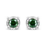 Sterling Silver Rose Cut Treated Green Diamond Solitaire Stud Earrings (0.25 cttw, Green Color, I2-I3 Clarity)