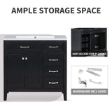 36\" Bathroom Vanity with Sink Combo, Black Bathroom Cabinet with Drawers, Solid Frame and MDF Board