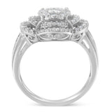 14K White Gold 1.0 Cttw Round & Baguette Cut Diamond Floral Cluster Quatrefoil Channel Set Band Cocktail Statement Ring (H-I Color, SI2-I1 Clarity) - Size 6-3/4