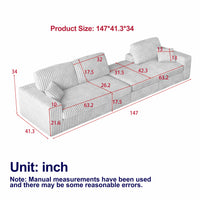 114.5'Modern Corduroy Modular foam Sofa, Recliner Seat reversible Sofa, 2-in-1 Sofa with Recliner and L-Shaped Sofa Combination with Three Cushion Neck Pillow Combination and Two Throw Pillows