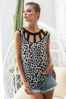 BiBi Leopard Printed Soft Rib Knit Front Sut Out Top