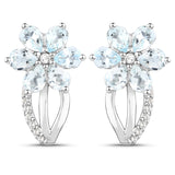 1.54 Carat Genuine Aquamarine and White Topaz .925 Sterling Silver Earrings