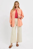 RISEN Full Size Button Down Long Sleeve Denim Shacket with Chest Pockets Plus Size