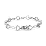 .925 Sterling Silver 1/4 Cttw Round-Cut Diamond Alternating Heart and Leaf Link Bracelet (I-J Color, I3 Clarity) - Size 7.25"