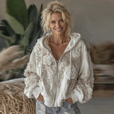 Womens Elegant Floral-Print Hooded Sweatshirt Top