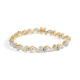 10k Yellow Gold 3.00 Cttw Round-Cut and Baguette-Cut Floral Link 7.25" Bracelet (I-J Color, I1-I2 Clarity)