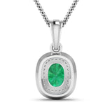 1.50 Carat Genuine Zambian Emerald and White Diamond 14K White Gold Pendant