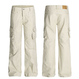 Retro Unisex Solid-Color Multi-Pocket Loose Flare-Bootcut Workwear Casual Pants