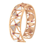 14K Rose Gold 5/8 Cttw Diamond with Pink Tourmaline Open Cuff Bangle with White Enamel (G-H Color, SI1-SI2 Clarity) - 7"