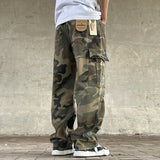Mens American-style Streetwear Retro Loose Straight-fit Camouflage Work Pants