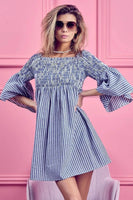 BiBi Smocked Off Shoulder Striped Dress