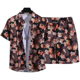 Floral Shirt Set Short Sleeves Retro All-over Floral Print Trendy