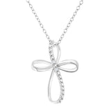 10K Yellow Gold Plated .925 Sterling Silver Diamond Accent Cross Ribbon 18" Pendant Necklace (I-J Color, I2-I3 Clarity)