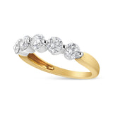 14K White and Yellow Gold 1 1/2 Cttw 2 Prong Cup Set Round-Cut Diamond 5 Stone Ring Band (H-I Color, SI2-I1 Clarity) - Ring Size 7