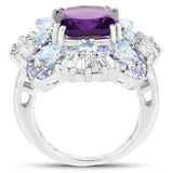 8.38 Carat Genuine Multi Stones .925 Sterling Silver Ring