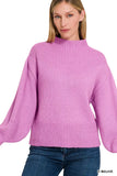 Zenana Balloon Sleeve Mock Neck Sweater