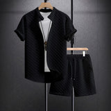 Men's Jacquard Casual Short Sleeve Shirt Outfit