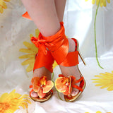 Floral High Heels with Ankle Strap and Open Toe Sandals