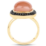 14K Yellow Gold Plated 7.50 ct. t.w. Peach Moonstone and Black Spinel Ring in Sterling Silver