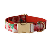 Red Floral Print Dog Leash Collar