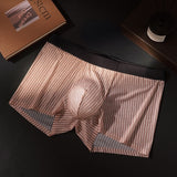 Mens Striped-print Boxer Briefs In Ice Silk Fabric