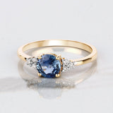 1.08 Carat Genuine Blue Sapphire and White Diamond 14K Yellow Gold Ring
