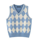 Retro Preppy Style Versatile Diamond-Check BM Knitted Vest