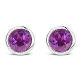 .925 Sterling Silver 6MM Bezel Set Created Purple Amethyst Solitaire Stud Earrings