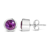 .925 Sterling Silver 6MM Bezel Set Created Purple Amethyst Solitaire Stud Earrings