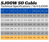 16/4 SJOOW Cable Cord Wire - 16 Gauge 16 AWG 4 Conductor 300V Portable Power Extension Cord Cable with Ultra Flexible Insulation Jacket