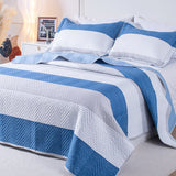 Kasentex Reversible Lightweight Quilt Set Twin/Queen/King - Soft All Season Bedspread Coverlet, White & Blue
