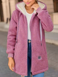 Winter Fleece Hooded Jacket Fashion Casual Zip-up Pockets Long Sweatshirt Warm Commuter Women's Clothing